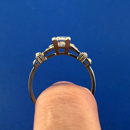 Art Deco Platinum European Mine Cut Diamond Solitaire W/Accents Engagement Ring