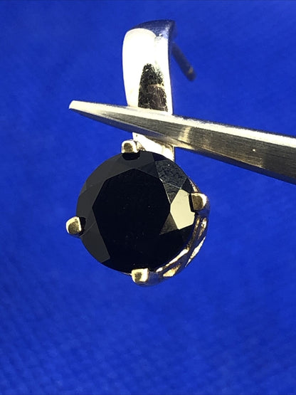 Designer RCJ 925 Sterling Silver Round Black Onyx Drop Stud Earrings