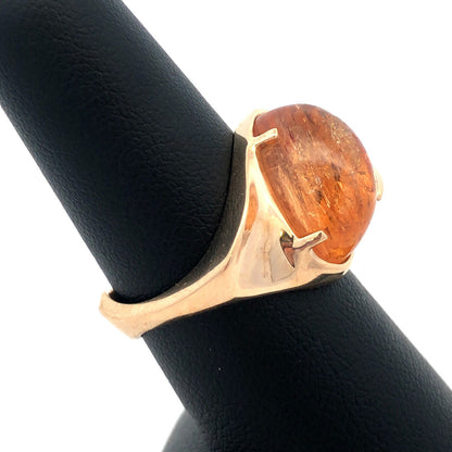 Vintage Designer 14K Yellow Gold Oval Cabochon Citrine Modernist Retro Ring