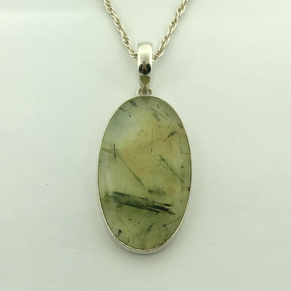 Heart Chakra 925 Sterling Silver Green Reticulated Quartz Oval Statement Pendant