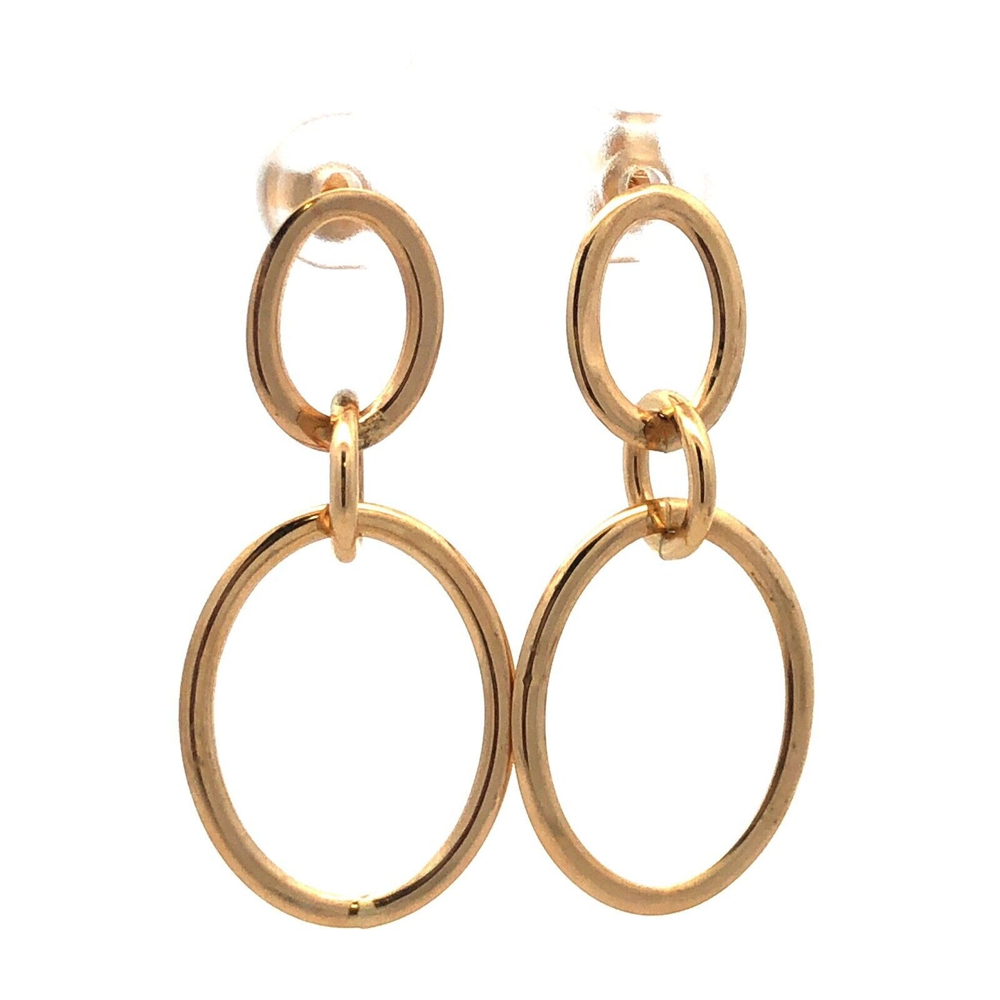 Designer QC Italy 14K Yellow Gold Modernist Triple Layered Dangle Stud Earrings