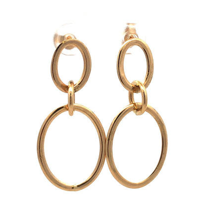 Designer QC Italy 14K Yellow Gold Modernist Triple Layered Dangle Stud Earrings