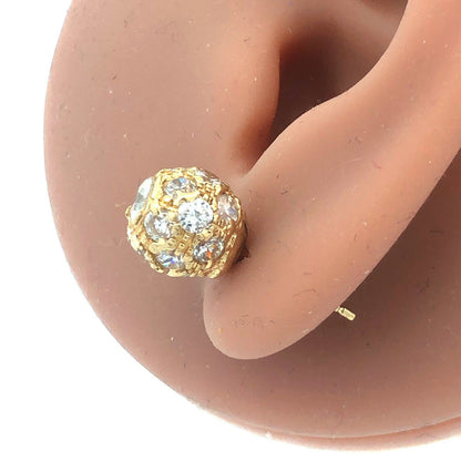 Estate 14K Yellow Gold Cubic Zirconia CZ Disco Ball Statement Stud Earrings