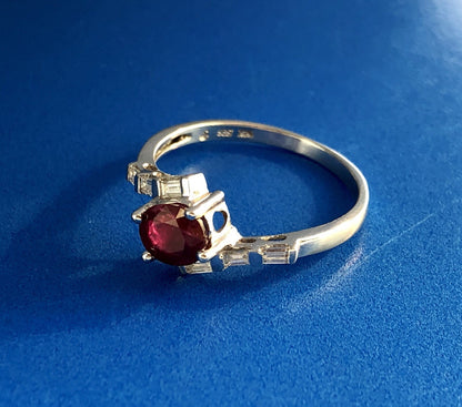 Estate Designer 14K White Gold Ruby Diamond July Anniversary Bypass Ring
