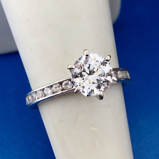 Designer SW 14K White Gold Cubic Zirconia CZ Solitaire Accents Eternal Love Ring