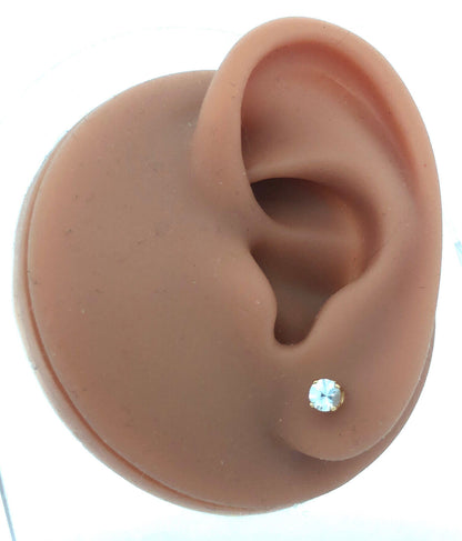 Gorgeous 14k Yellow Gold Round Cut White Topaz Stud Earrings