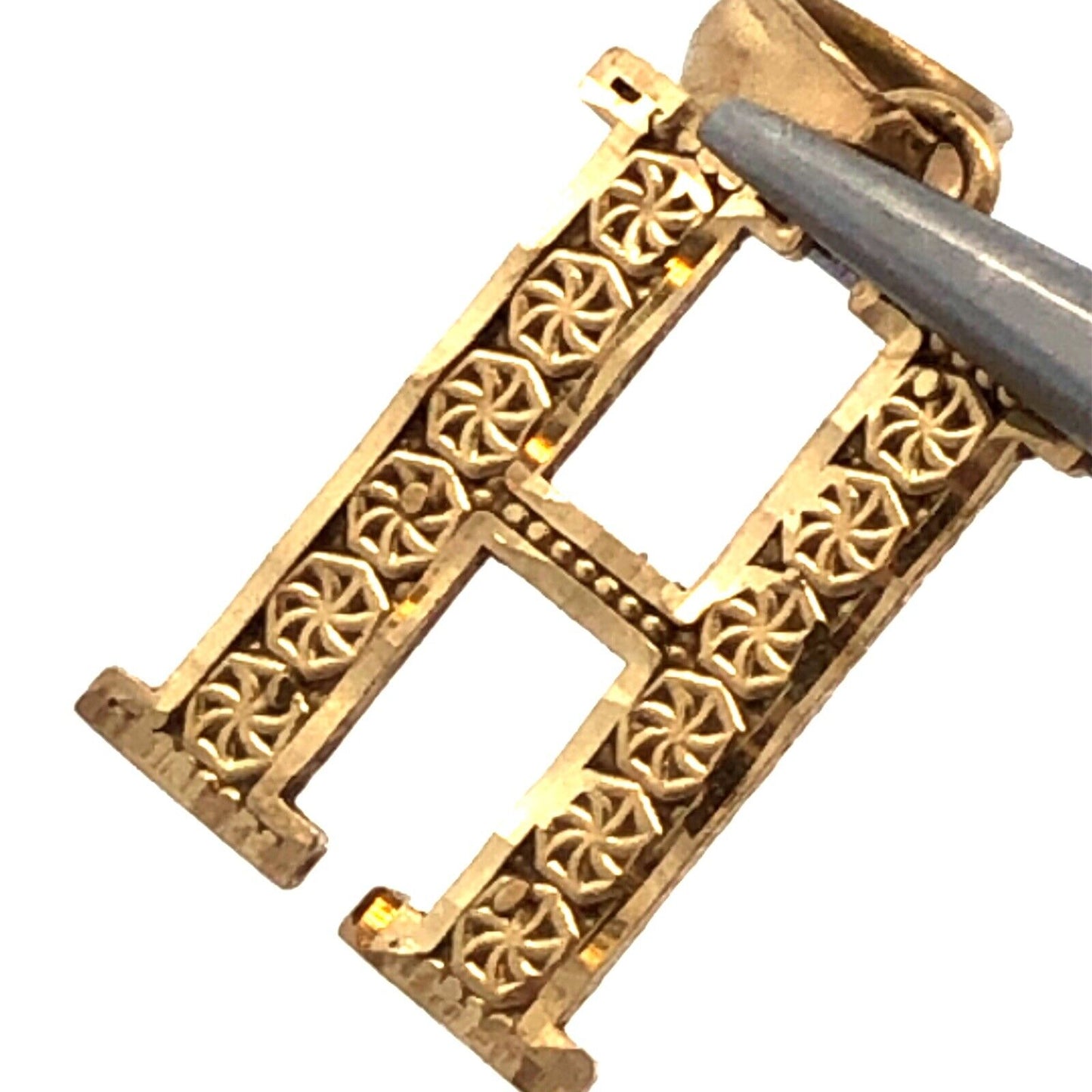 Designer 10K Yellow Gold Letter Initial H Name Textured Monogram Pendant