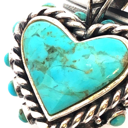 Native American 925 Sterling Silver Turquoise Heart Cabochon Statement Pendant