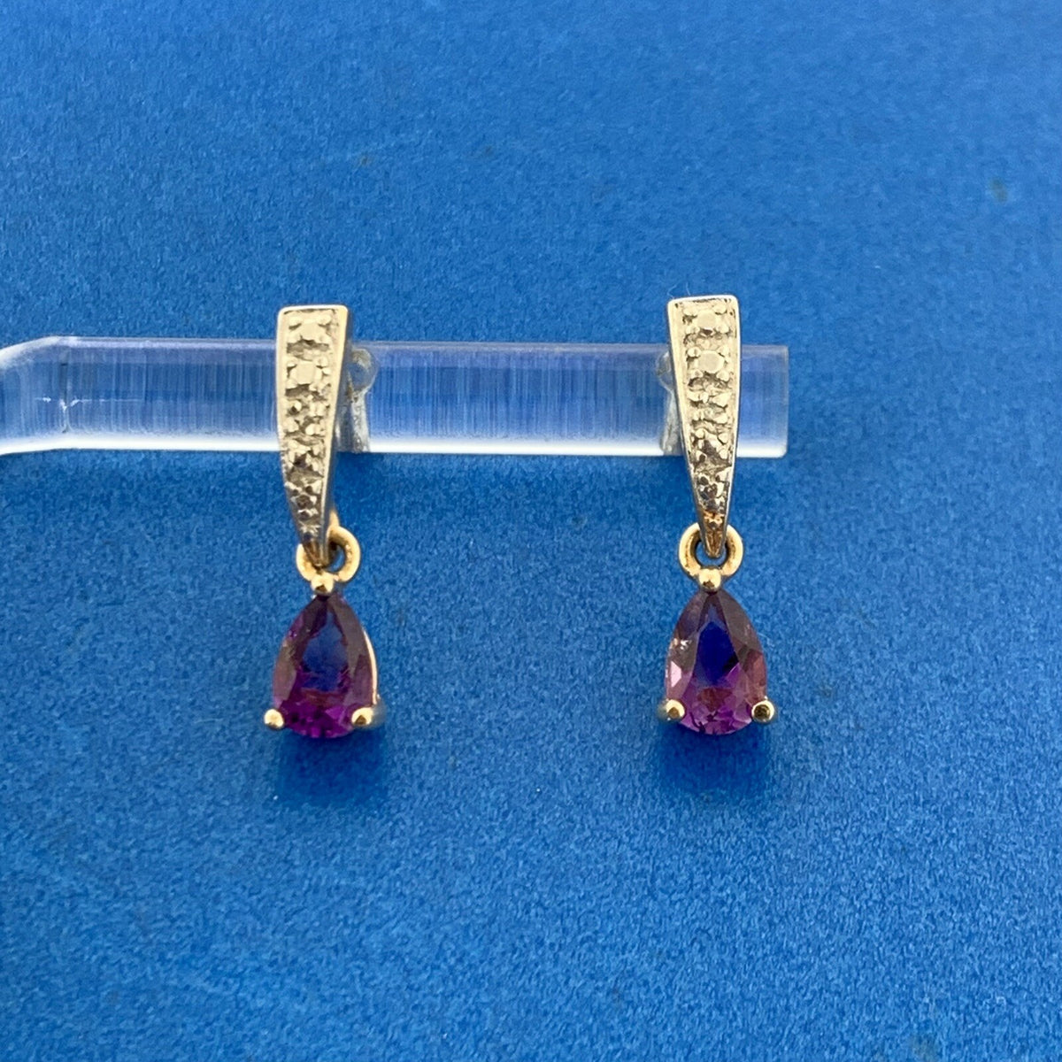 Estate Sterling Silver Vermeil Two Tone Amethyst Diamond Dangle Stud Earrings