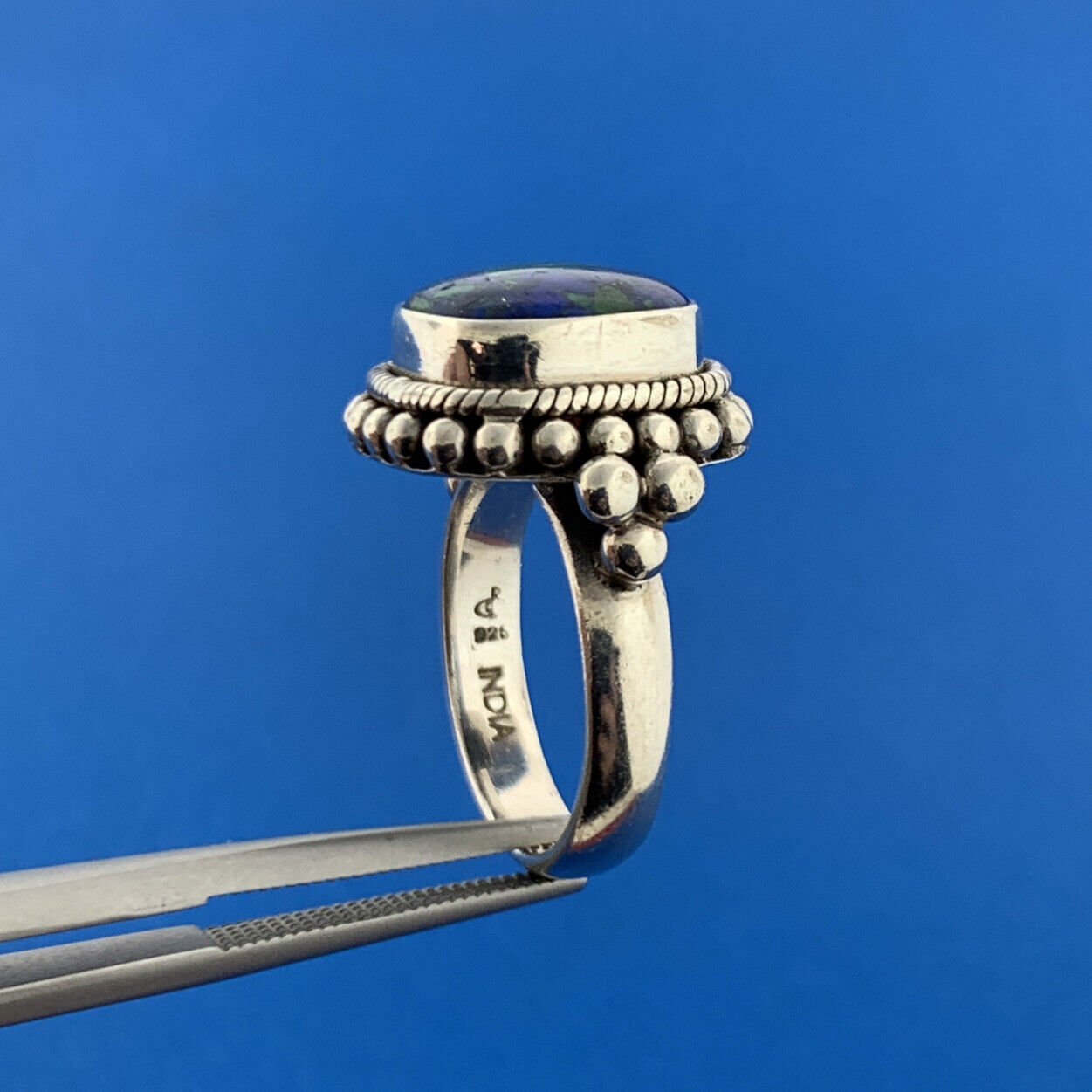 Designer D Paulus Sterling Silver 925 Lapis Malachite Statement Cocktail Ring