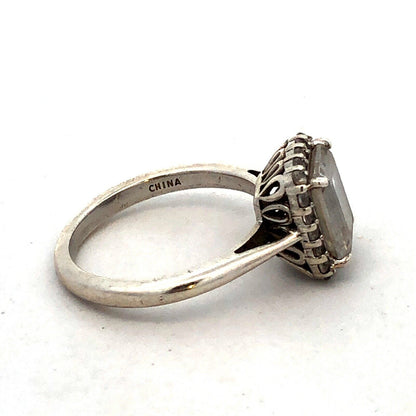 Sterling Silver Emerald Cubic Zirconia Halo Solitaire Engagement Ring