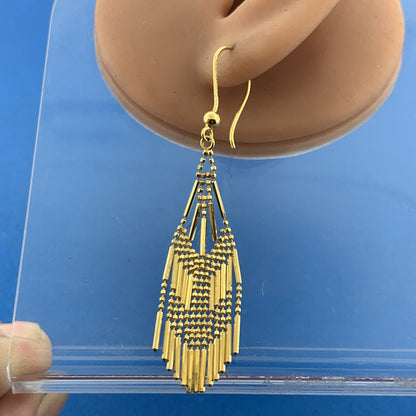 Designer JKL 14K Yellow Gold Bead & Ball Chainmail Dangle Drop Hook Earrings
