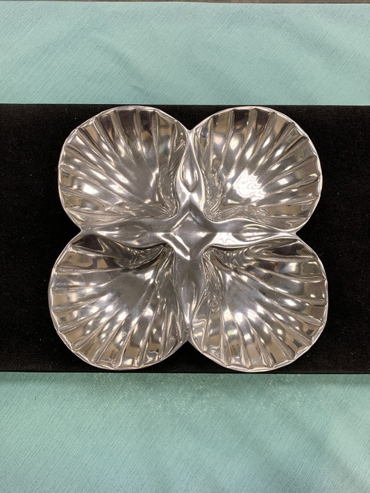 Aluminum High Polished 4 Compartment Shell Relish Dip Serving Tray