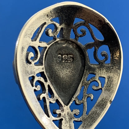 Balinese Style 925 Sterling Silver Pear Turquoise Bead And Scroll Pendant