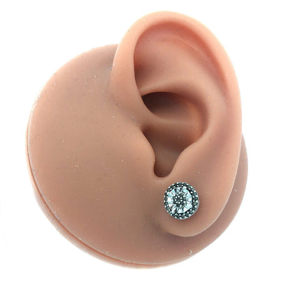 Designer UD 925 Sterling Silver Round Diamond Textured Stud Earrings