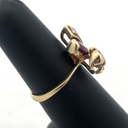 Estate 14K Yellow Gold Ruby Diamond  Accented July Anniversary Free Form Ring