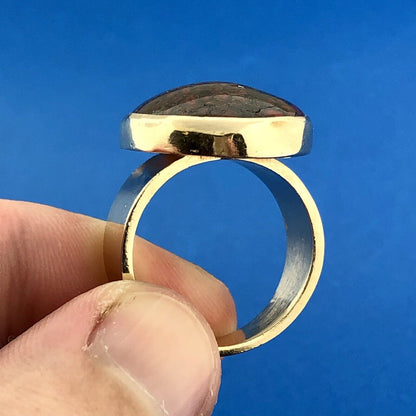 Modernist 14K Yellow Gold Oval Red And Black Gemstone Statement Cocktail Ring