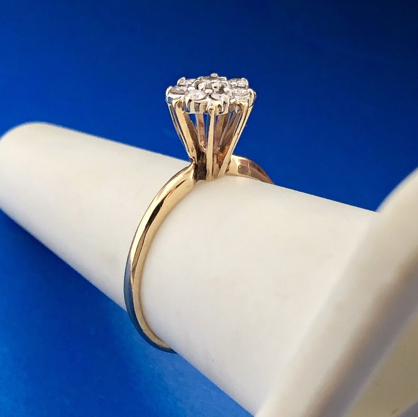 70's 14K Yellow Gold Diamond Floral Cluster Empire Top Anniversary Cocktail Ring