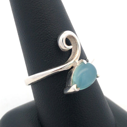 Sohpia Fiori 925 Sterling Silver Pear Aventurine Cabochon Modernist Bypass Ring