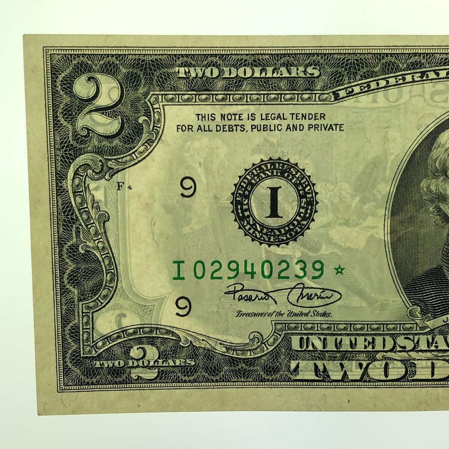 2003 Series $2 Federal Reserve Minneapolis Star Note Fort Worth FR 1937I*