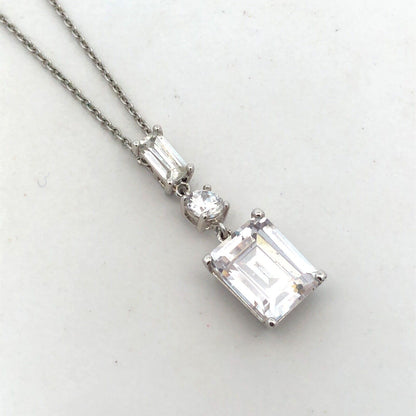 Designer 925 Sterling Silver Cubic Zirconia CZ Drop Dangle Pendant Necklace