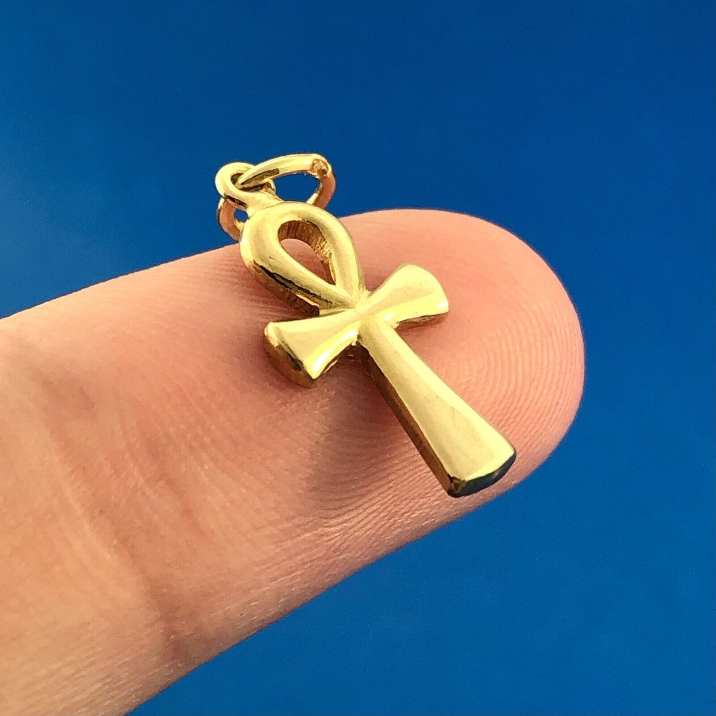 Designer 18K Yellow Gold Ankh Egyptian Cross Religious Communion Charm Pendant