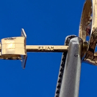 14K Yellow Gold Red Garnet Solitaire Stud Earrings