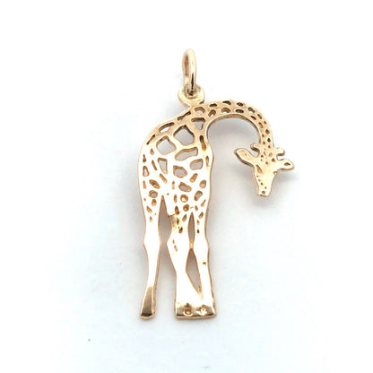 Designer JA 14K Yellow Gold Open Work Giraffe Wild Zoo Animal Charm Pendant