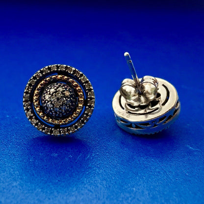 Designer AJ Sterling Silver 14K Yellow Gold Diamond Halo Cluster Stud Earrings