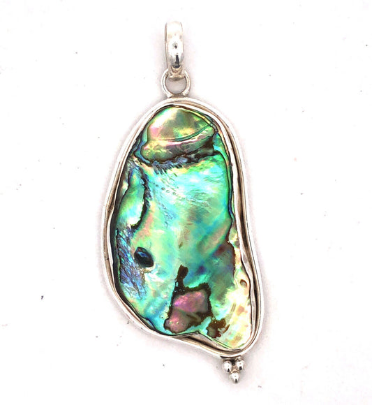 Vintage 925 Sterling Silver Oval Multicolor Abalone Large Statement Pendant