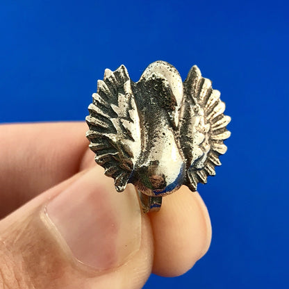 Art Deco Art Nouveau Artisan 925 Sterling Silver Swan Screw Back Earrings