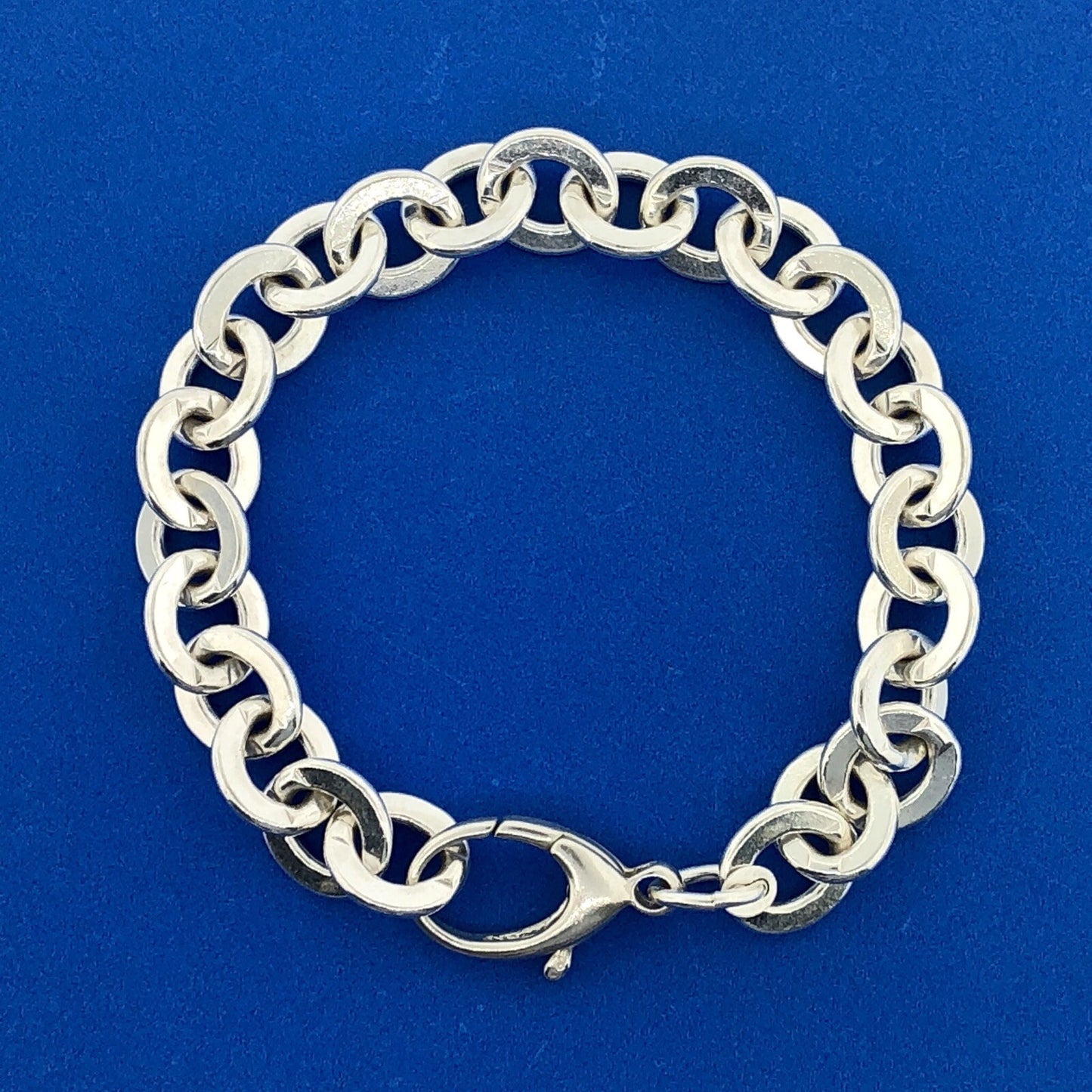 Designer 925 Sterling Silver Flat Circle Link Statement Fashion Charm Bracelet
