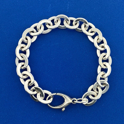 Designer 925 Sterling Silver Flat Circle Link Statement Fashion Charm Bracelet