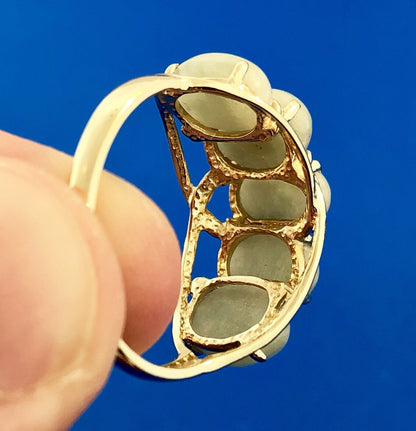 Vintage Designer SANUK 14K Yellow Gold Jade Jadeite Waterfall Dome Ring