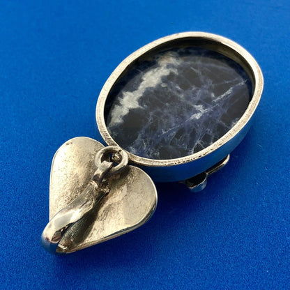 Vintage 925 Sterling Silver Lapis Lazuli Floral Beadwork Statement Pendant