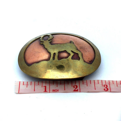 Designers Jacobson & Shimoda Copper Brass Deer Buch Huntsman Oval Belt Buckle