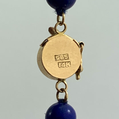 Designer 14K Yellow Gold Hand Knotted Lapis Lazuli Beaded Necklace