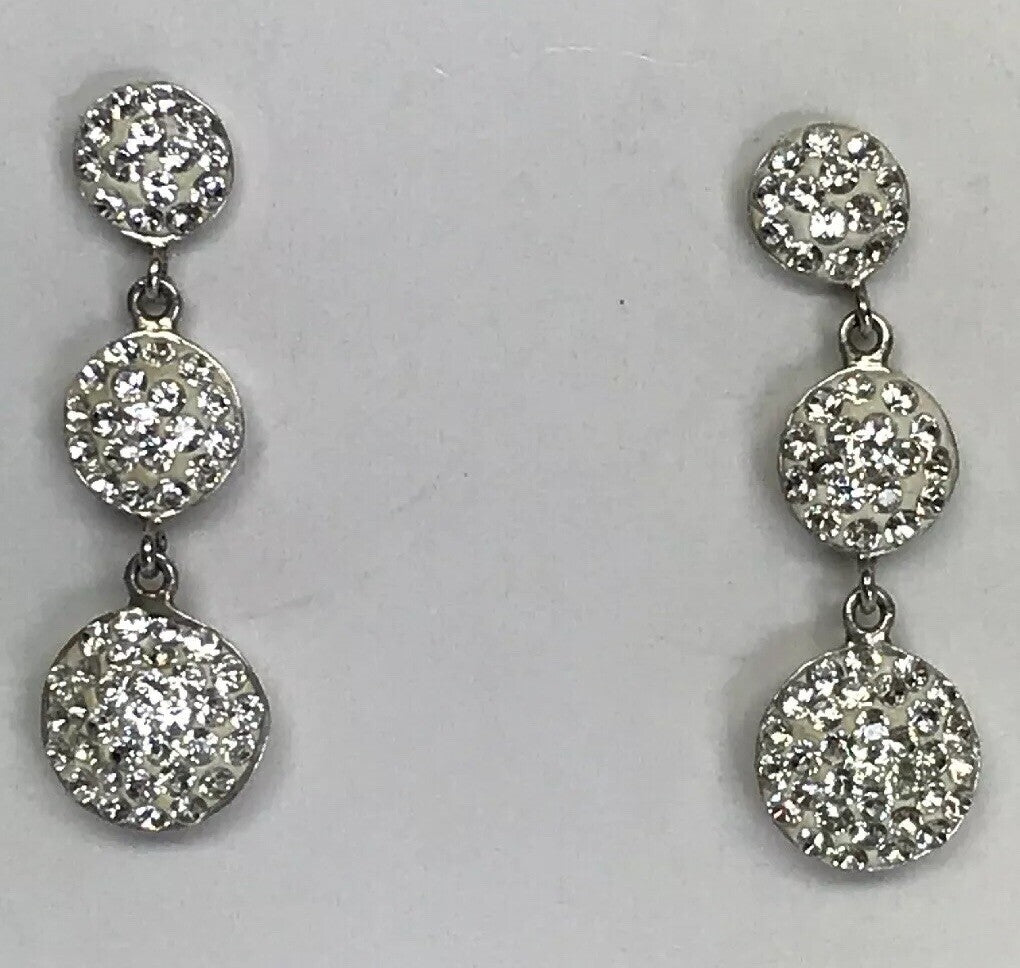 Retro Sterling Silver Cubic Zirconia Triple Drop Wedding Bridal Earrings