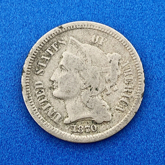 1870 P Nickel Three Cent Piece 3c Better Key Rare Scarce Philadelphia Coin