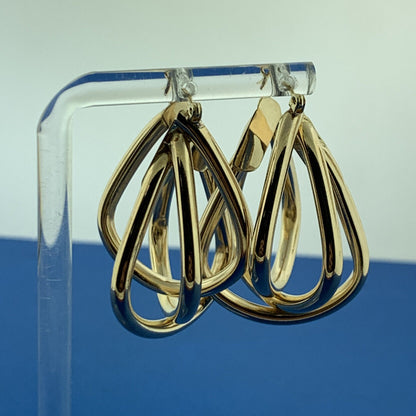 Retro 14K Yellow Gold Modernist Tubular Statement Pear Bell Dangle Drop Earrings