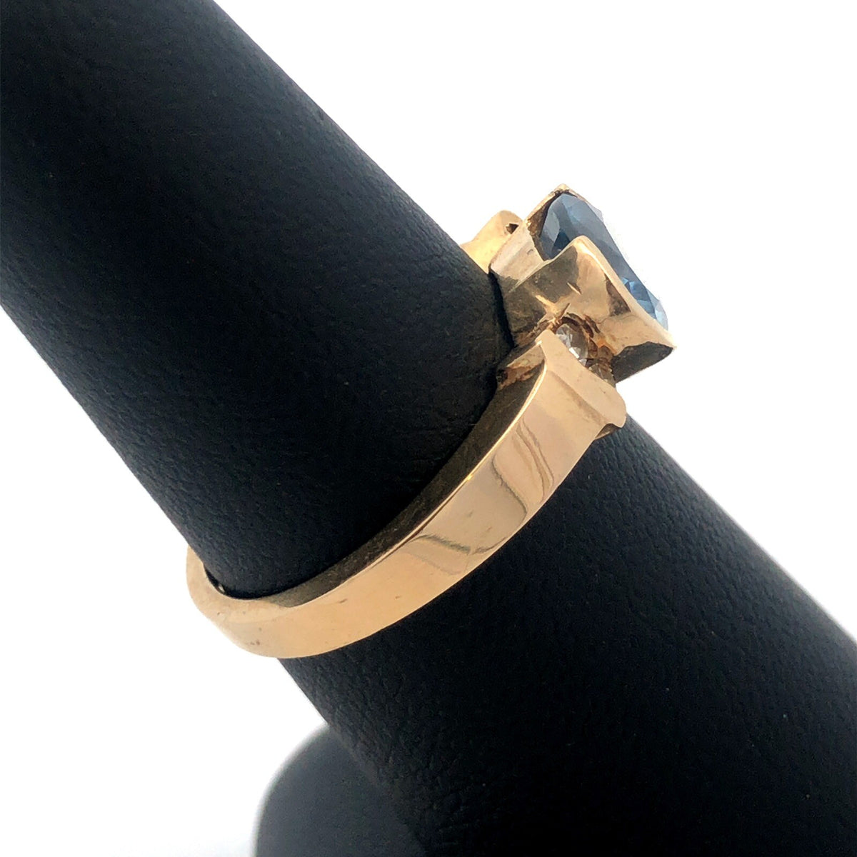 Estate Designer 14K Yellow Gold Oval Blue Topaz Diamond Accented Cocktail Ring