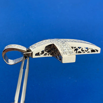 Custom 18K White Gold Princess Diamond Encrusted Statement Cross Pendant