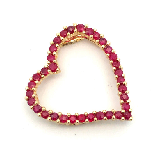 Designer 14K Yellow Gold Ruby Modernist Heart Love Statement Pendant
