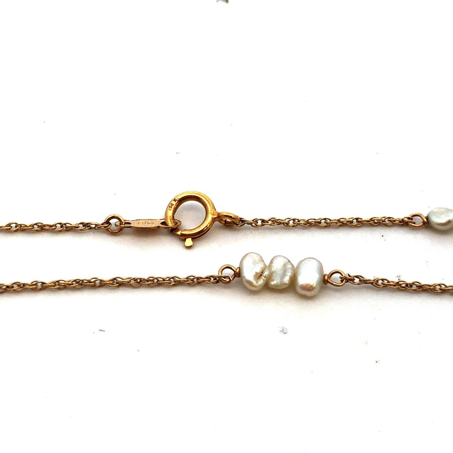 Estate 14K Yellow Gold Keshi Pearl Beaded Chain Station Necklace