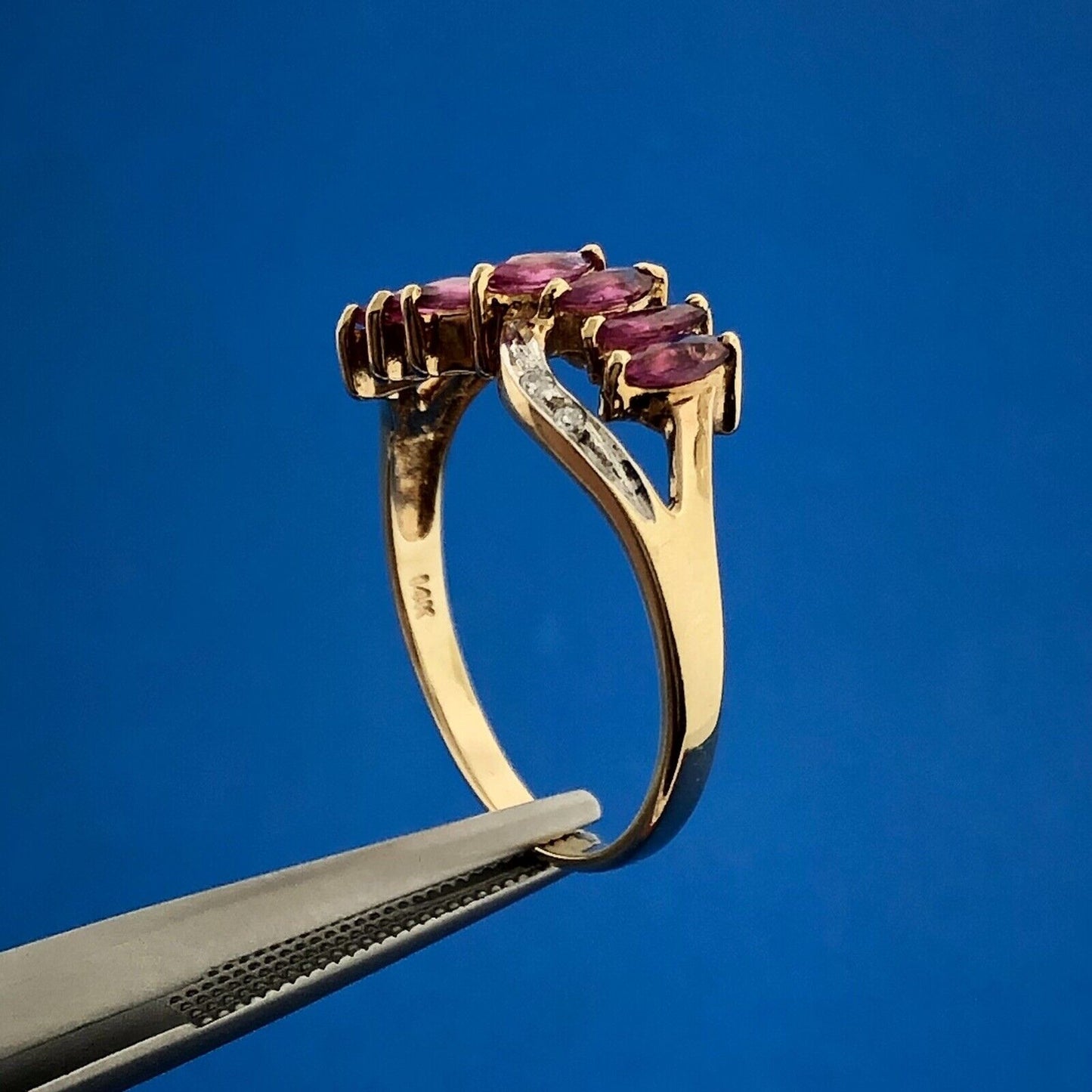 Designer JBNI 14k Yellow Gold Marquise Ruby Diamond Accent Infinity Ring Size 6