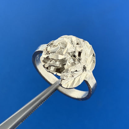 1980's 925 Sterling Silver Textured 3D Rose Flower Ring