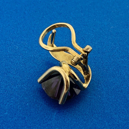 Gorgeous 14k Yellow Gold Round Cut Purple Sapphire Modernist Omega Stud Earrings