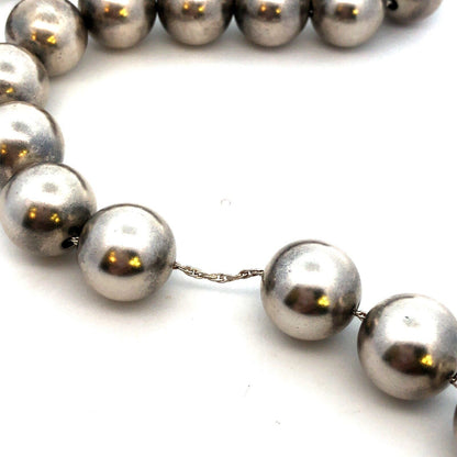 Vintage 925 Sterling Silver Marble Ball Bead Chain Statement Choker Necklace