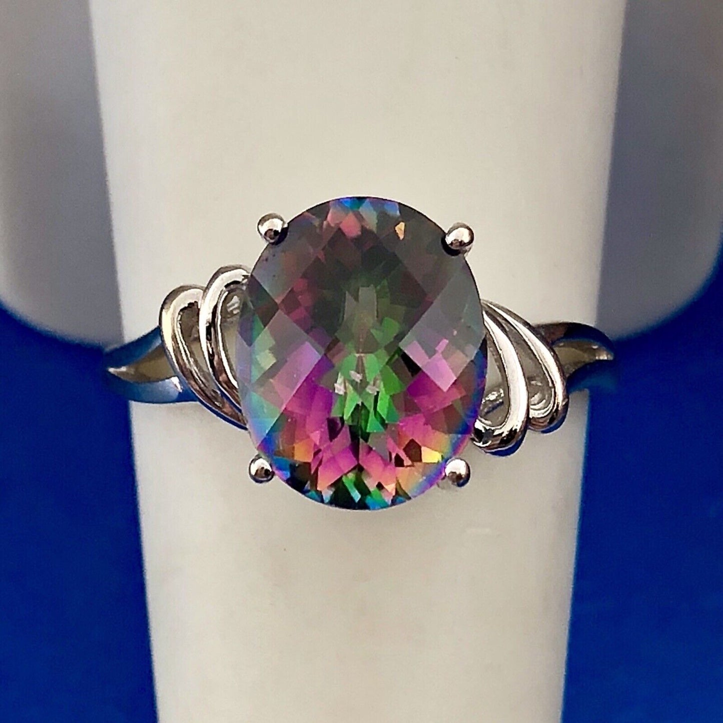 Gorgeous 14K White Gold Oval Mystic Topaz Cocktail Ring