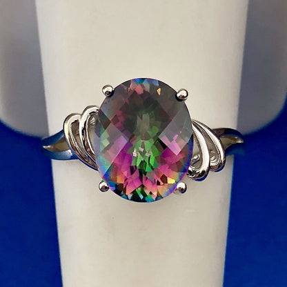 Gorgeous 14K White Gold Oval Mystic Topaz Cocktail Ring